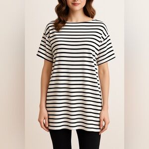 🖤🤍Emerald Black & White Striped Tunic Top | Soft Stretchy Oversized Fit